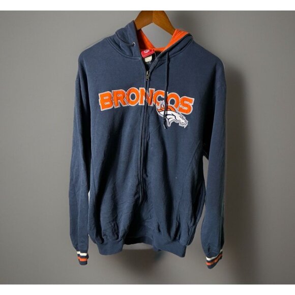 Vintage Y2K Denver Broncos Zip Up Hoodie NFL Football Hoodie-Blue - Picture 1 of 6